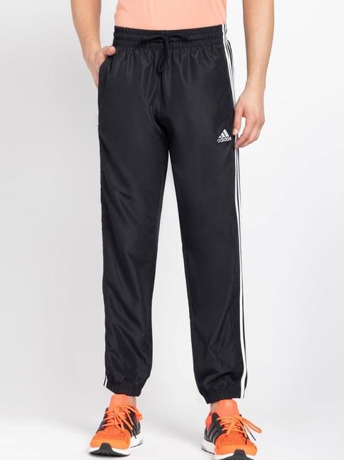 adidas black regular fit striped sports trackpants