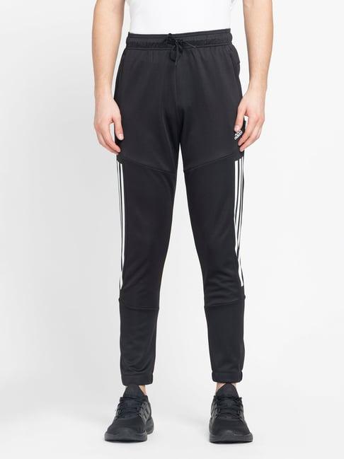 adidas black regular fit striped sports trackpants