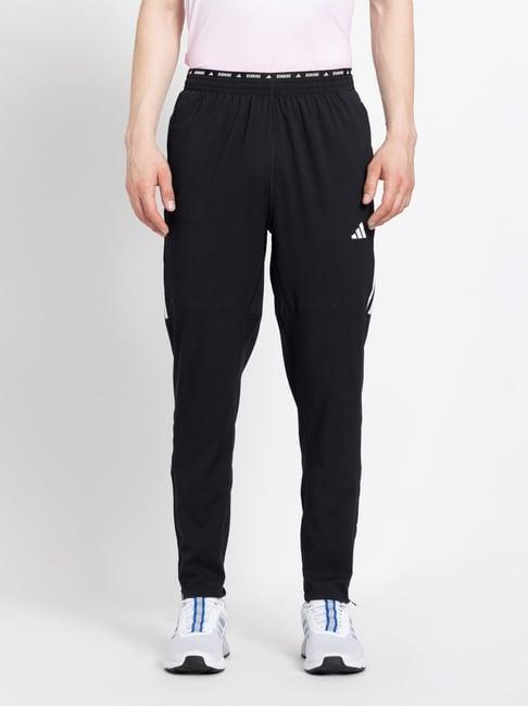 adidas black regular fit striped trackpants