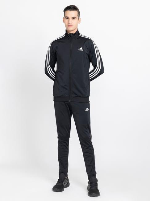 adidas black regular fit striped tracksuit