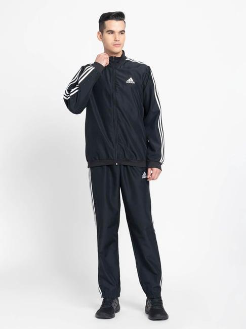 adidas black regular fit striped tracksuit