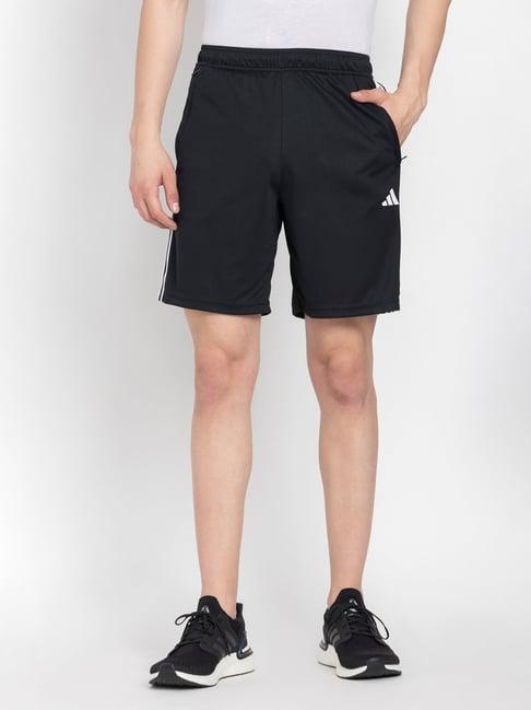 adidas black regular fit train essentials pique striped sports shorts