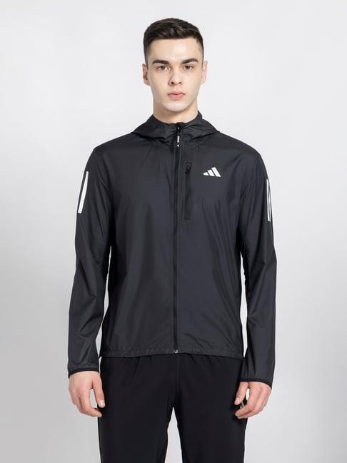 adidas black slim fit running hooded jacket