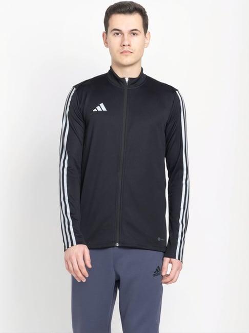 adidas black slim fit striped sports jacket