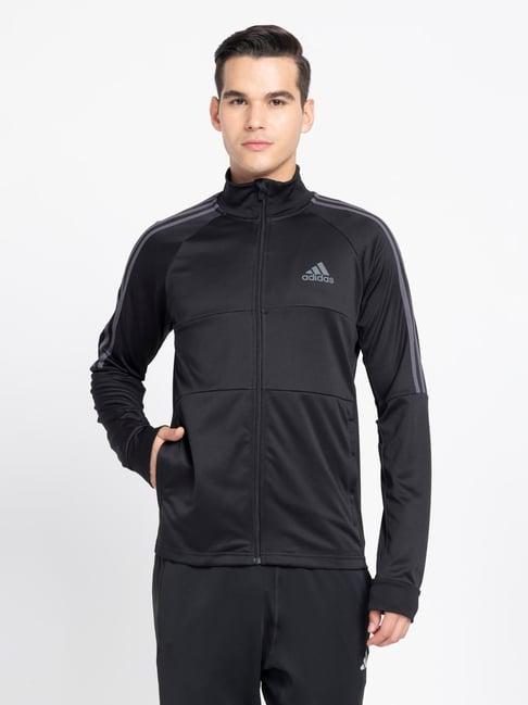 adidas black slim fit striped sports jackets