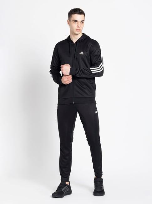 adidas black slim fit striped tracksuit