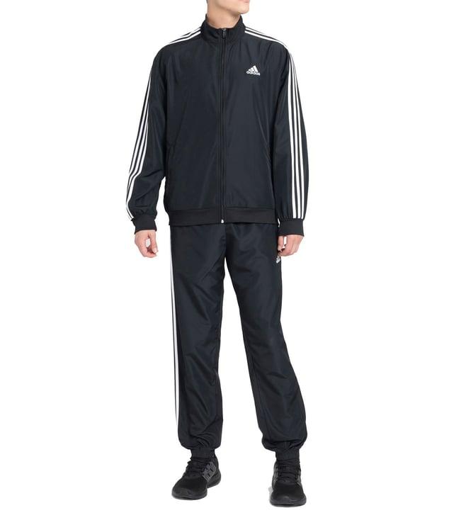 adidas black striped regular fit tracksuits