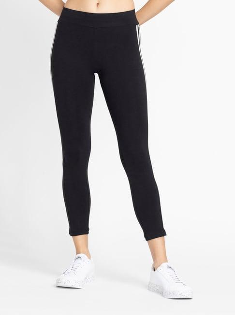 adidas black striped slim fit mid rise tights