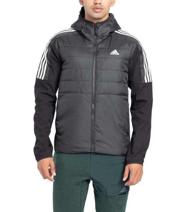 adidas black stripes regular fit puffer jacket