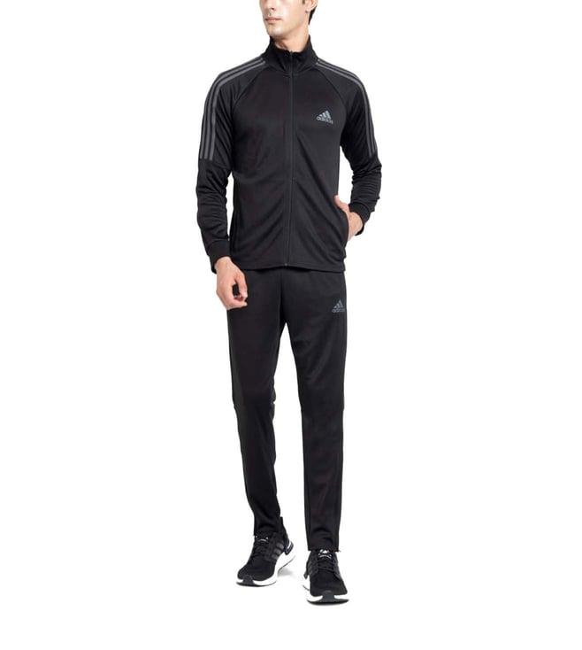 adidas black stripes slim fit tracksuits