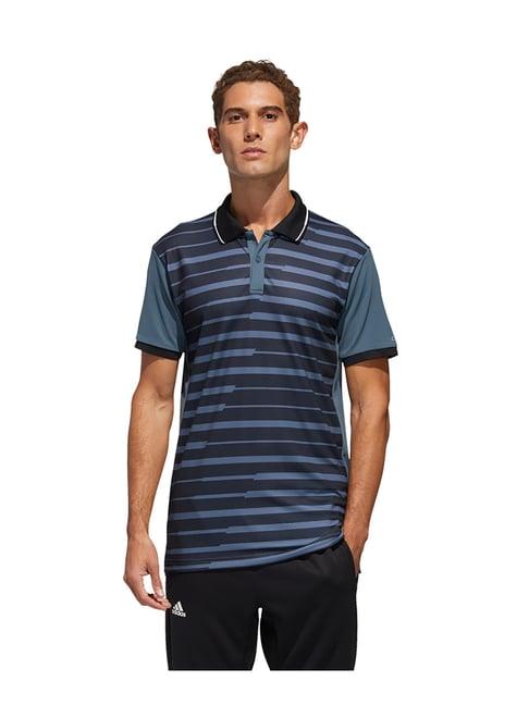 adidas blue & black cctcb m grfk pl striped polo t-shirt