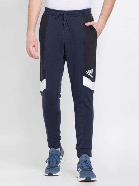 adidas blue & black regular fit colour block trackpants