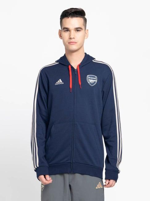 adidas blue cotton regular fit printed hooded sweatshirt