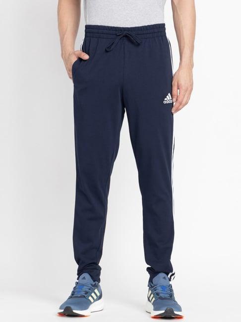 adidas blue cotton regular fit striped sports trackpants