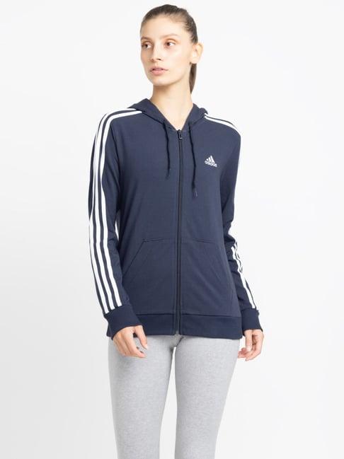 adidas blue cotton striped sports jacket