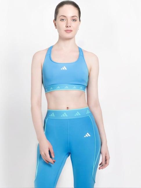 adidas blue logo print sports bra