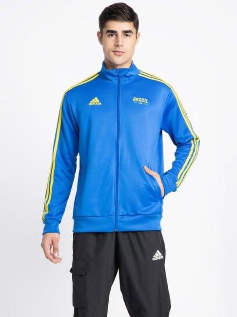 adidas blue regular fit striped sports jacket