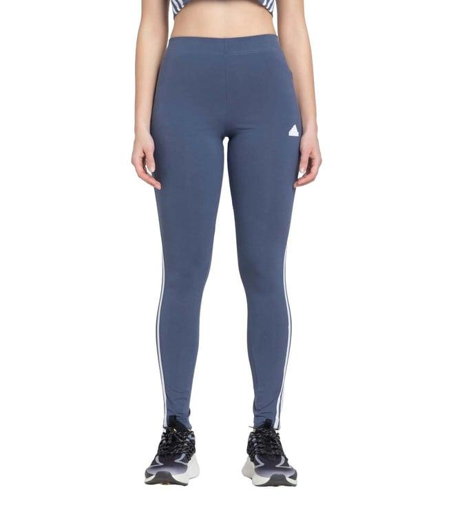 adidas blue stripes fitted tights