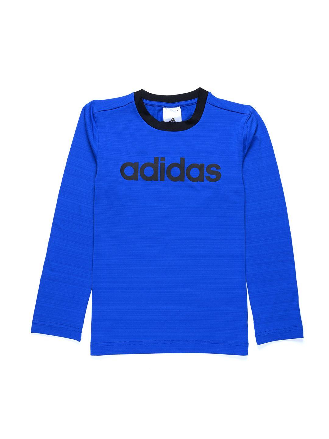 adidas boys blue & black brand logo mel printed t-shirt