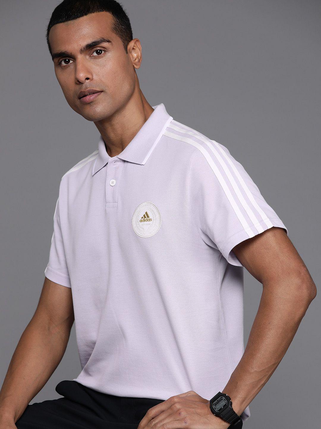 adidas brand logo applique polo collar pure cotton t-shirt