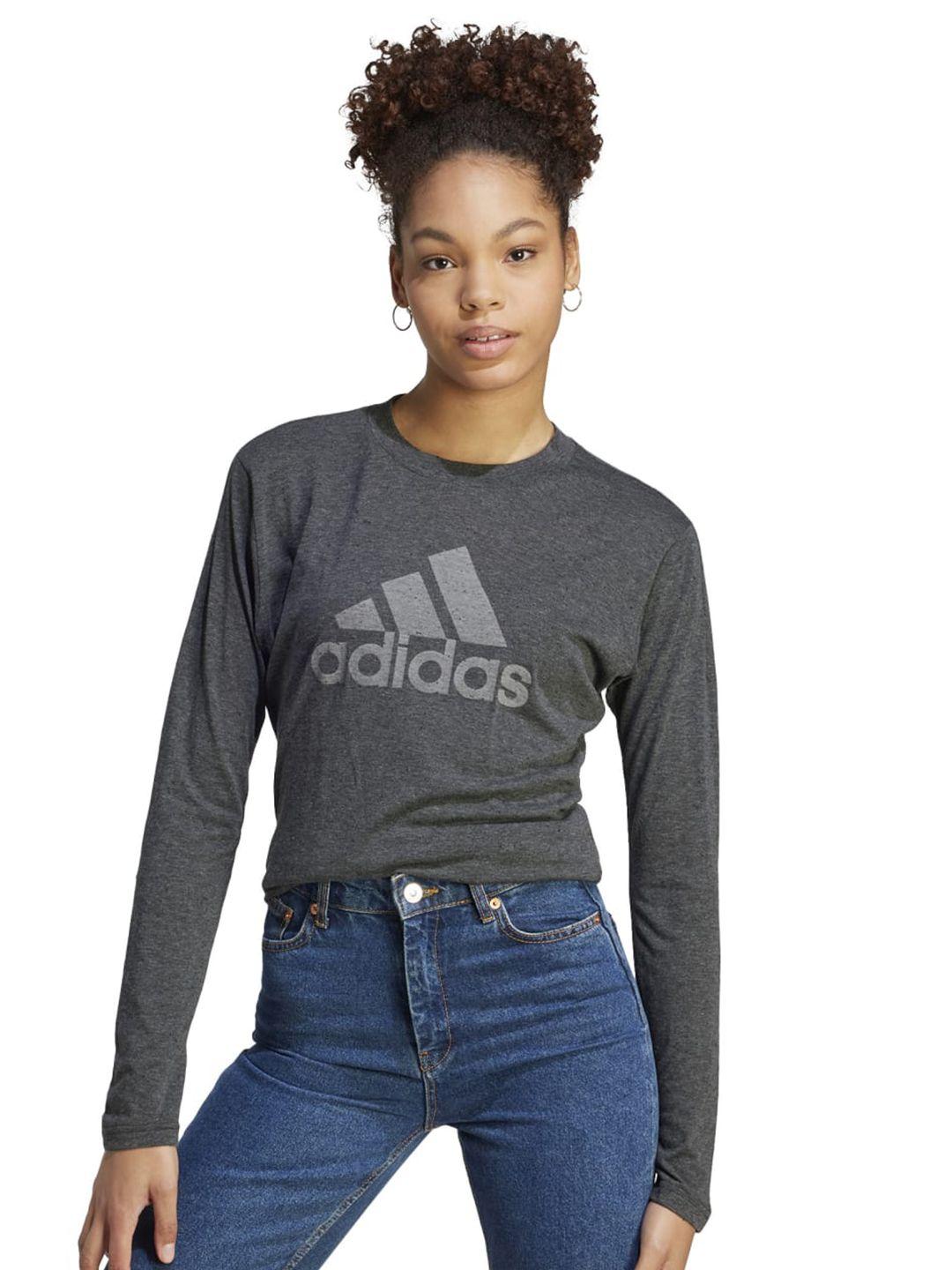 adidas brand logo printed slim-fit long sleeve t-shirt