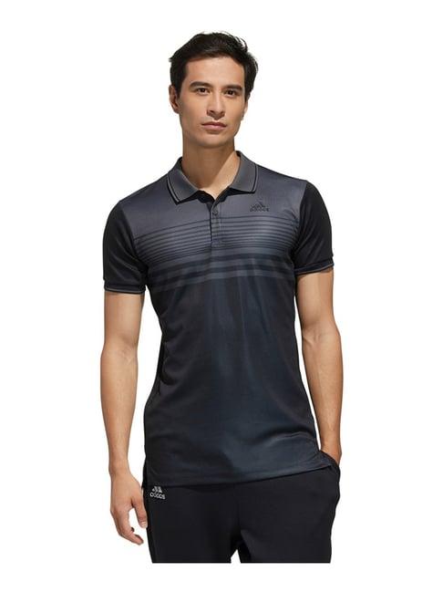 adidas cctcb pq polo black & grey regular fit striped polo t-shirt