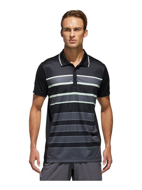 adidas cctclub m polo black & grey regular fit striped polo t-shirt