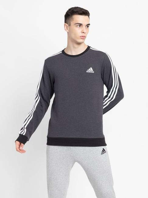 adidas charcoal regular fit round neck striped sweatshirt