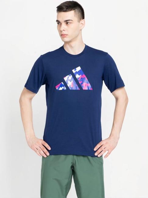 adidas dark blue regular fit logo printed t-shirt