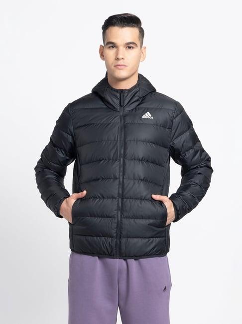 adidas essentails black slim fit sports hooded jacket