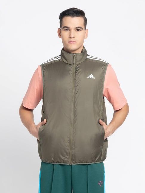 adidas essentails olive regular fit striped sports vest jacket