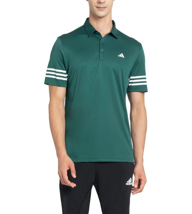 adidas green core 3strp polo golf t-shirt