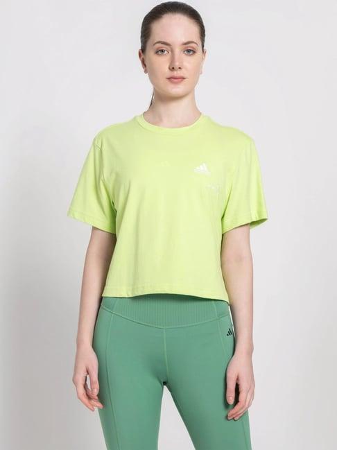 adidas green cotton plain sports t-shirt