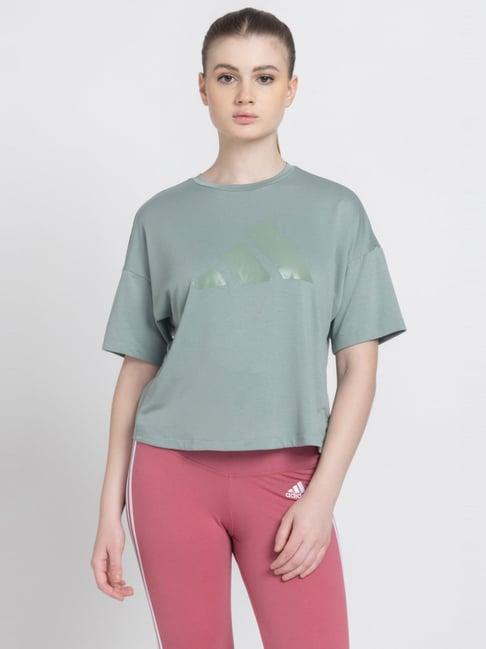 adidas green cotton printed sports t-shirt