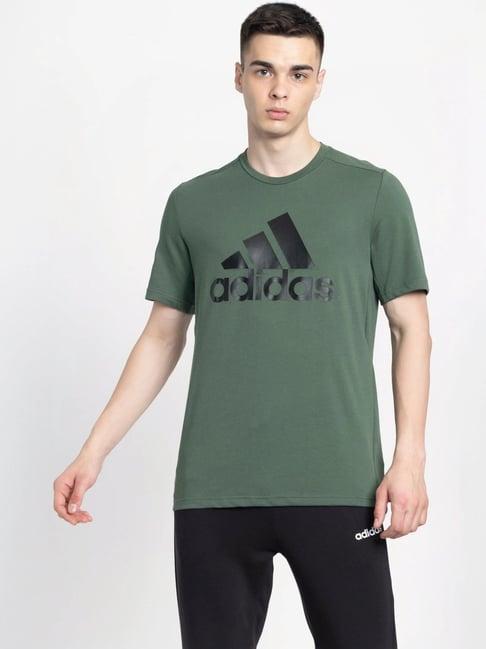 adidas green cotton regular fit logo printed t-shirt