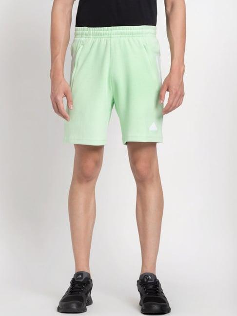 adidas green cotton regular fit striped sports shorts