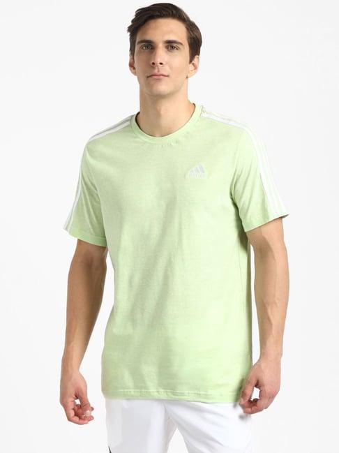 adidas green cotton regular fit striped t-shirts