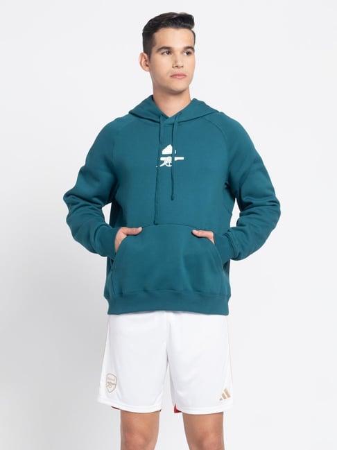 adidas green loose fit printed hooded sweatshirt