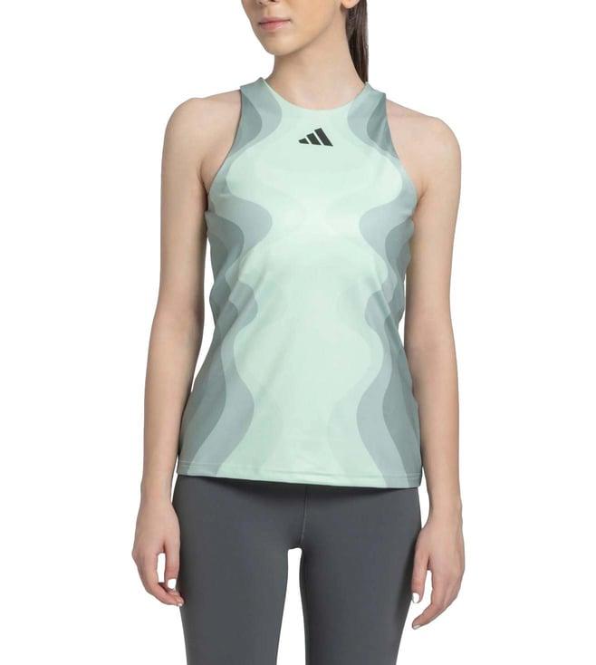 adidas green printed slim fit tank top