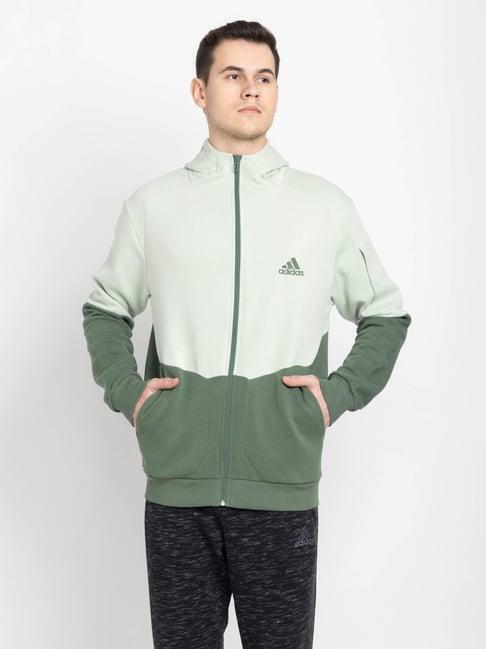 adidas green regular fit colour block sports hoodie