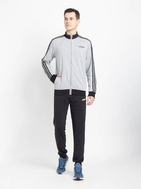 adidas grey & black regular fit striped tracksuit