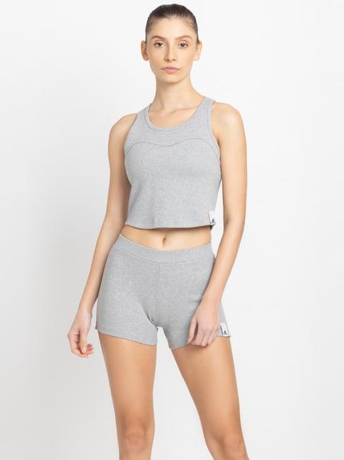 adidas grey cotton fitted crop top