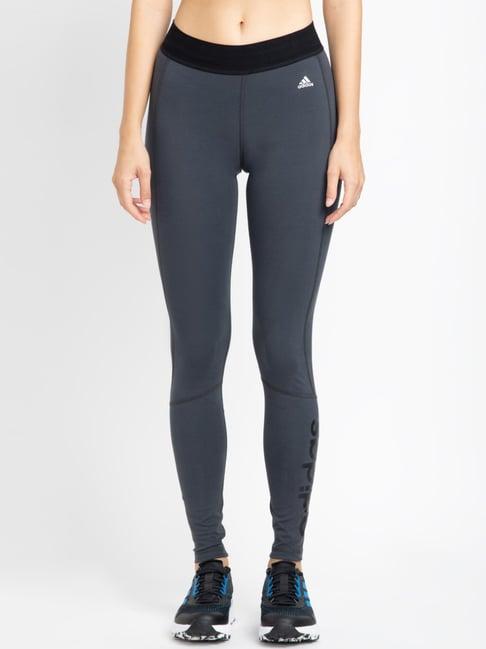 adidas grey cotton logo print sports tights