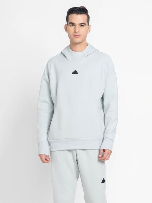 adidas grey cotton loose fit printed hooded sweatshirt