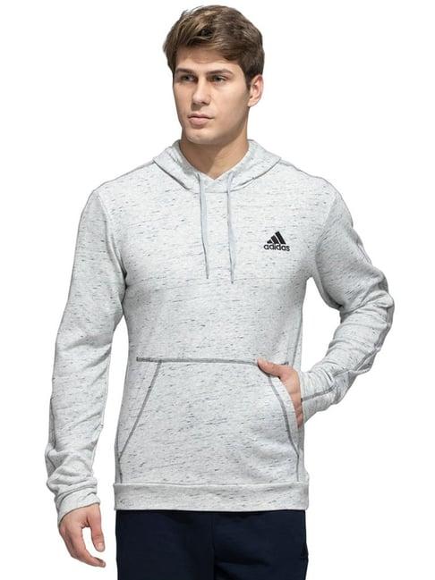 adidas grey cotton regular fit logo printed hooded sweatshirts