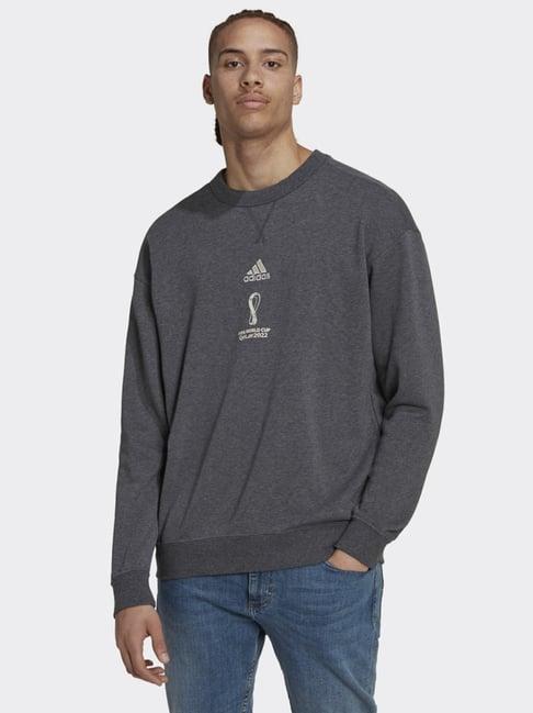 adidas grey cotton regular fit printed sweatshirt