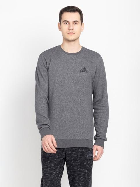 adidas grey cotton regular fit self pattern sweatshirt