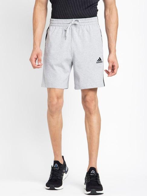 adidas grey cotton regular fit striped sports shorts