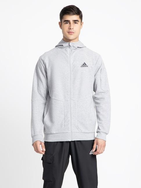 adidas grey full sleeves sports hooded jackets