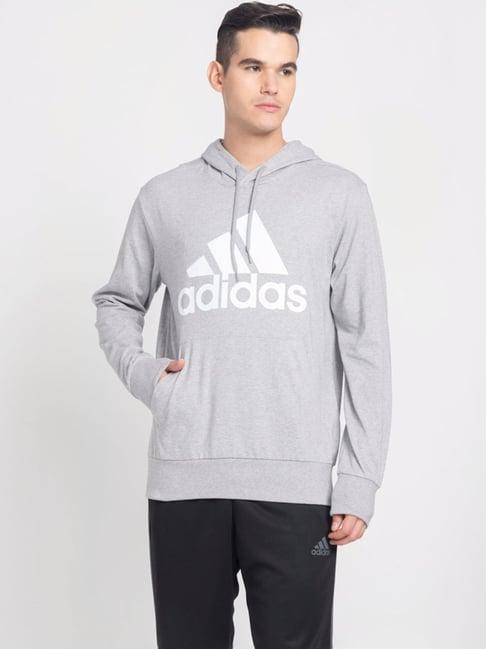 adidas grey regular fit printed sports hoodi